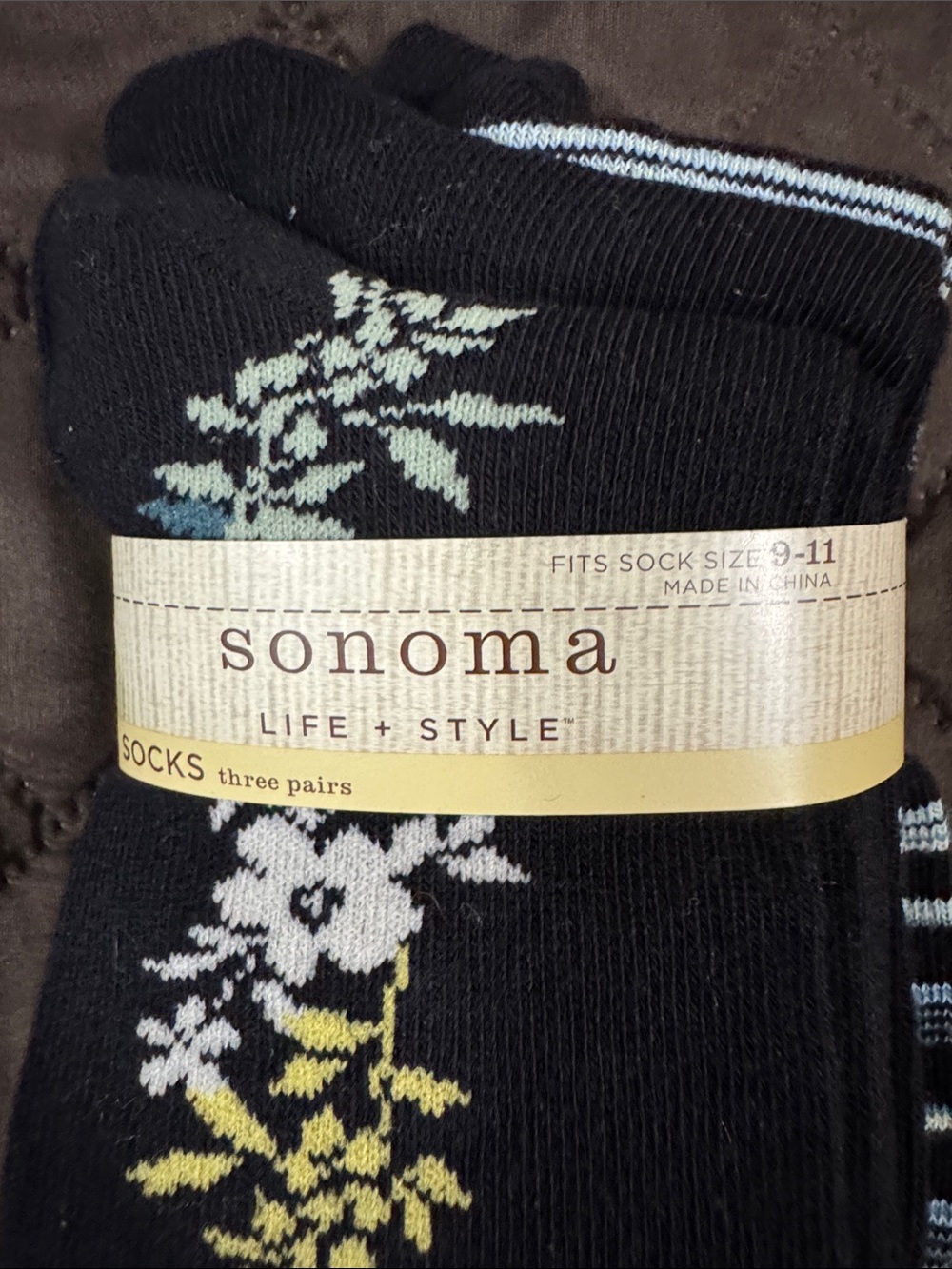 Sonoma Black Floral Crew Socks - 3 Pair Pack - Picture 2 of 4